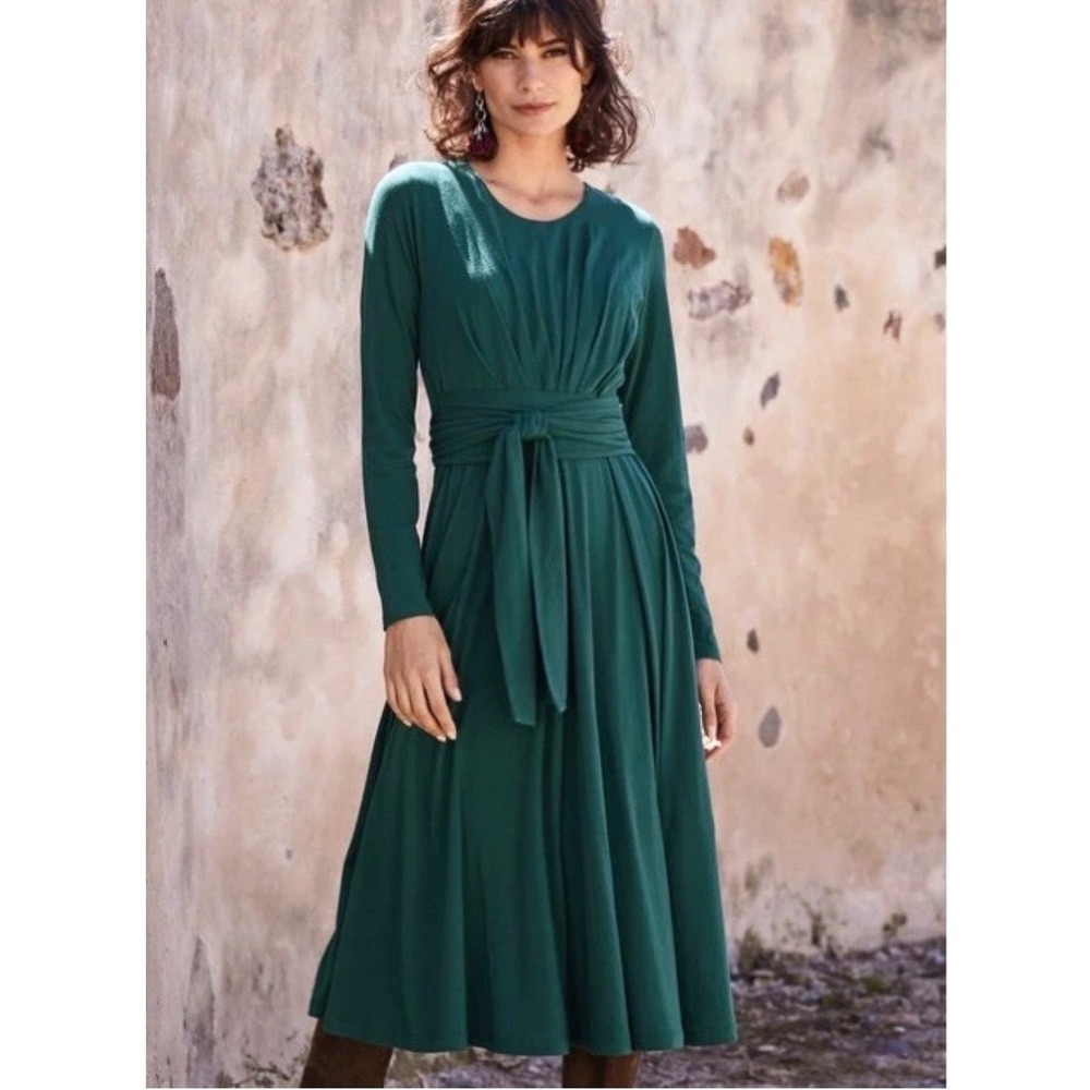 PERUVIAN CONNECTION Celeste Teal Green Pima Cotton Modal Tie Waist Midi Dress XL